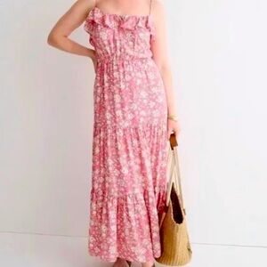 J. Crew Tiered Maxi Dress Dark Flamingo Tossed Floral NWT size XXL BI598
